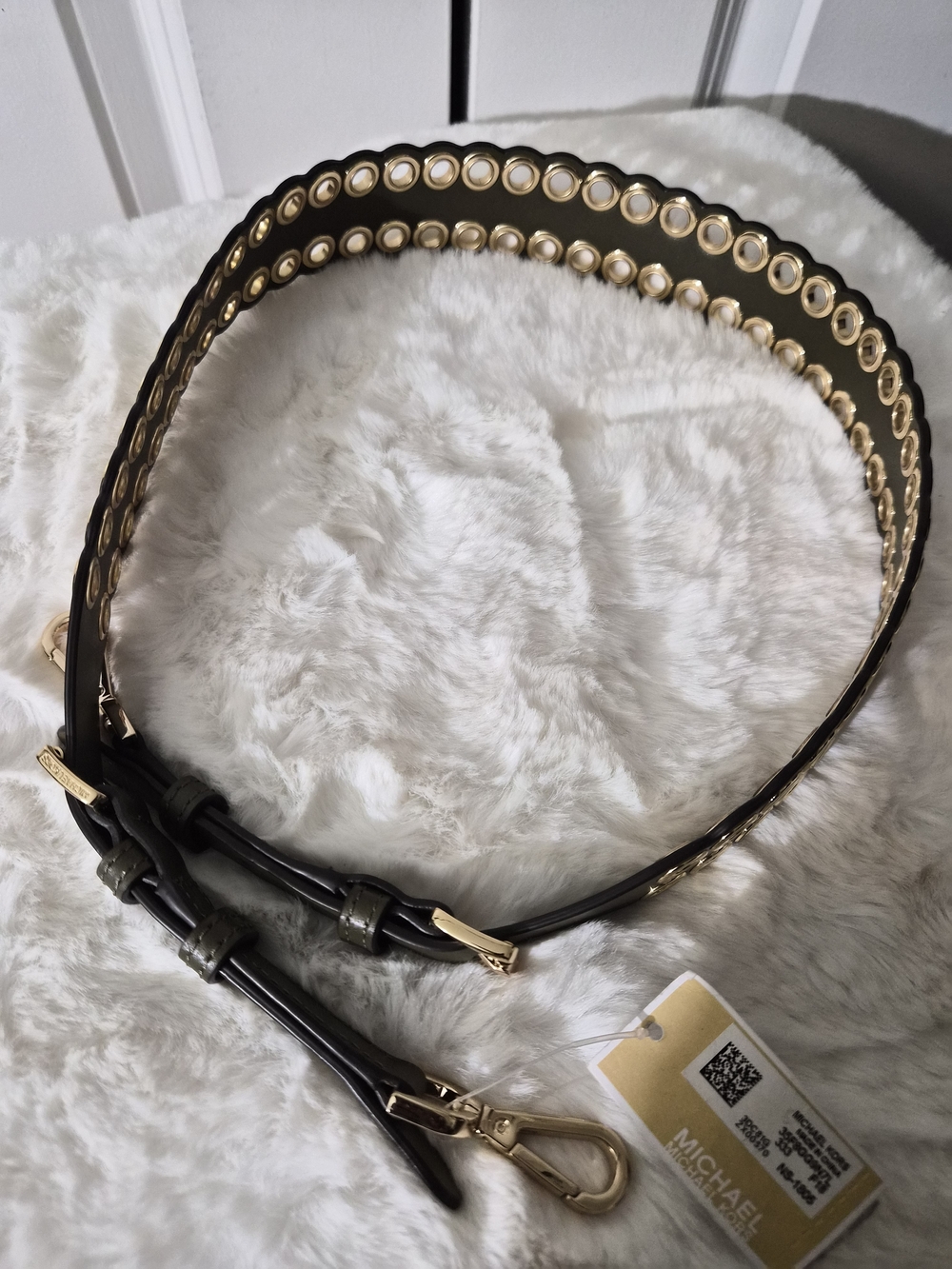 9.5MICHAEL Michael Kors Olive Green Leather Strap with Gold Eyelet Accents